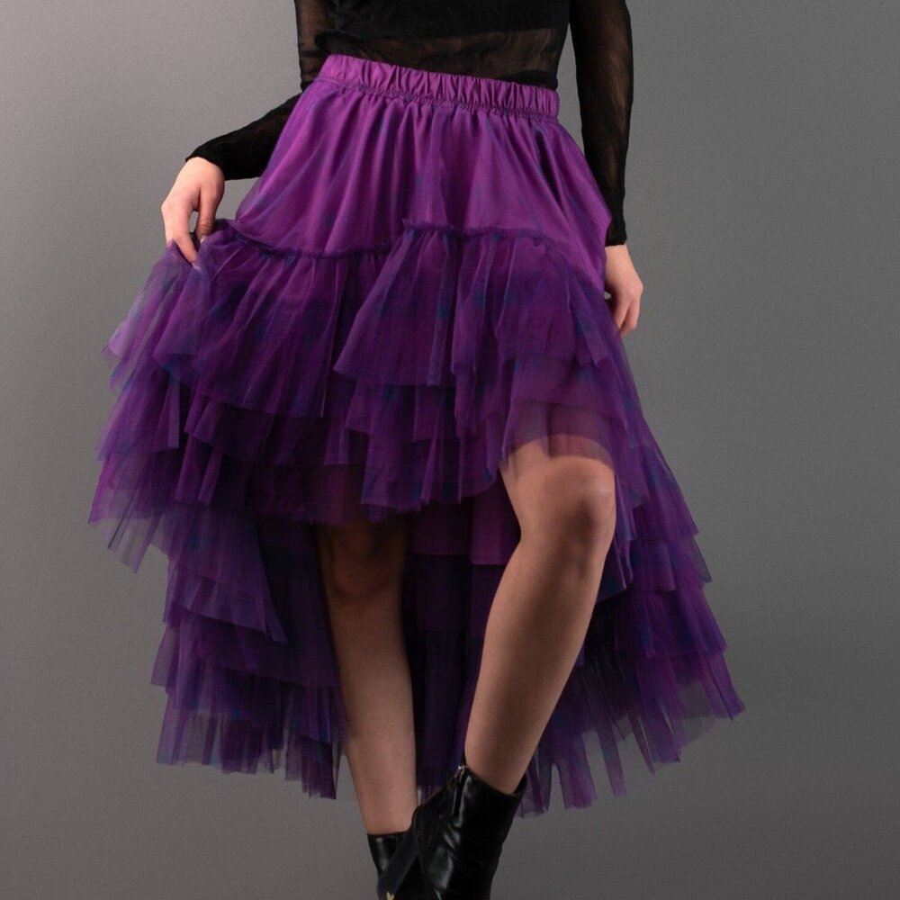 Kate Hewko | Plaid High-Low Ruffle Tulle Skirt- Edgy & Feminine Statement Piece